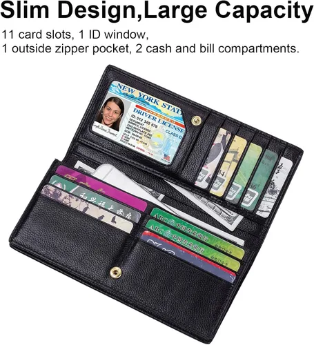 Vista 3 de Lavemi Carteras de cuero ultrafinas con bloqueo RFID para tarjetas de crédito plegables para mujeres