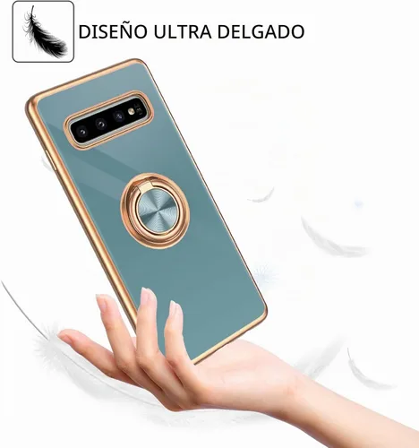 Vista 5 de DUEDUE Funda para Samsung Galaxy S10 Plus con soporte de anillo, rotación de 360 grados, magnética, dedo del automóvil, cubierta delgada a prueba