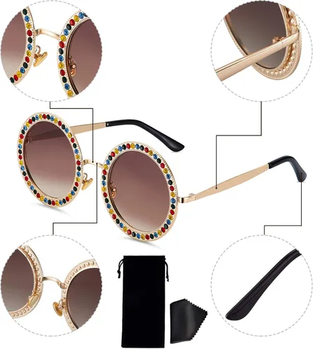 Vista 7 de 2 gafas de sol redondas de gran tamaño con diamantes de imitación para mujer