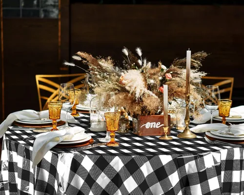 Vista 7 de Remagr Mantel Desechable de Cuadros Redondo de Plástico Buffalo Plaid Mantel de Mesa de 84'' Cubierta de Mesa Gingham para Picnic Camping BBQ Fiesta