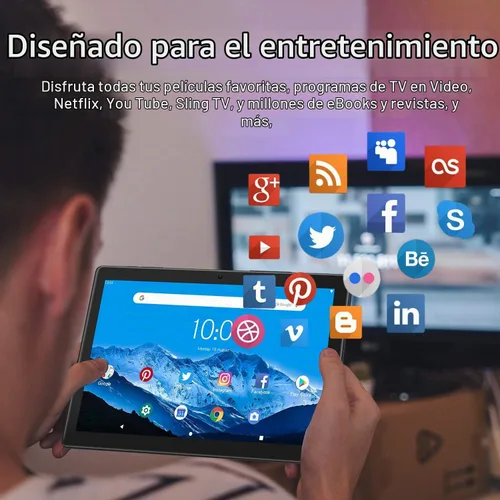 Vista 5 de PRITOM Tablet Android de 10 pulgadas, M10, tableta Android de 64 GB, pantalla táctil IPS HD de 10.1 pulgadas, GPS, FM, procesador de cuatro núcleos