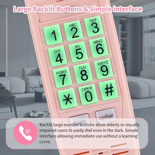 Vista 2 de Teléfono fijo rosa inspirado en el teléfono de princesa vintage de los años 90 con 110 DB+ timbre fuerte, teléfono de pared retro, no requiere
