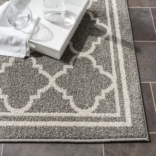 Vista 4 de SAFAVIEH - Alfombra de la colección Amherst, diseño marroquí de enrejado, para pasillo, 2 pies 3 pulgadas x 13 pies, gris oscuro y beige,