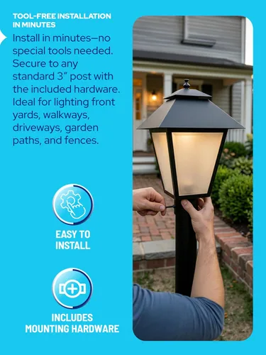 Vista 5 de KASTLITE Lámpara de poste para exteriores, se adapta a postes de lámpara de 3 pulgadas, luz de poste de linterna impermeable antioxidante, base E26