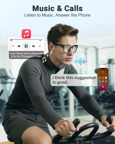 Vista 4 de CJkao Lentes inteligentes con cámara, música y llamadas Bluetooth, gafas de cámara HD de 800 W, grabación de video 1080P, control de asistente