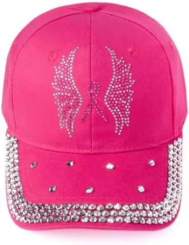 Vista 5 de Nollia Sombreros de concienciación sobre el cáncer para mujer, gorra de béisbol brillante, sombrero de mezclilla con diamantes de imitación y correa