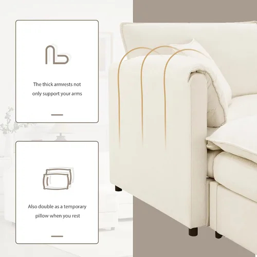 Vista 5 de Sofá modular modular en forma de L de 103.5 pulgadas para sala de estar, cómodos sofás de felpilla de 4 plazas con otomana móvil (crema)