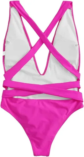 Vista 4 de Lilosy - Traje de baño sexy de una pieza, con tirantes cruzados y tanga de corte alto estilo brasileño