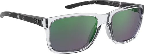 Vista 2 de Under Armour Gafas de sol rectangulares UA Hustle para hombre, Cristal NegroVerde Polarizado Multi