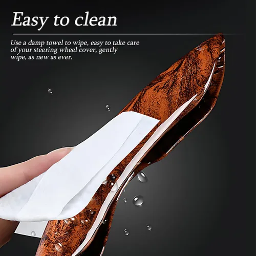 Vista 3 de AUCELI Funda de volante de grano de madera para automóvil, protector de volante segmentado antideslizante, accesorios interiores de automóviles