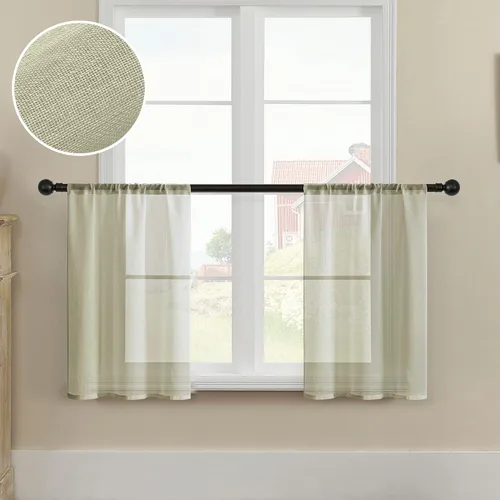 Vista 34 de MRTREES Cortinas transparentes de Aqua Blue, para cocina, de 36 pulgadas de longitud, cortinas transparentes de gasa con filtro de luz, cortinas