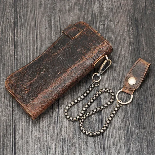Vista 3 de LUUFAN Cartera larga de cuero genuino para hombre billetera plegable grabada