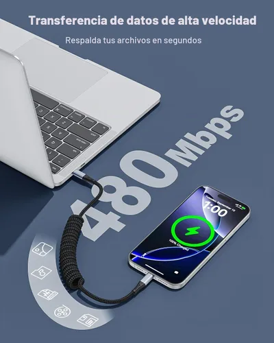 Vista 4 de Cable USB C a USB C, paquete de 2 cables USB C en espiral de 3 pies para automóvil, carga rápida de 60 W, cable de carga de automóvil trenzado USB-C