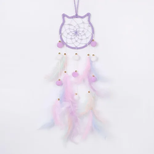Vista 17 de Pretty Jolly - Atrapasueños azul de gato para niños, decoración de pared con pompones y plumas, atrapasueños hecho a mano para niños, decoración
