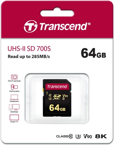 Vista 2 de Transcend SDC700 - Tarjeta de memoria SDXC UHS-II U3 V90 de 64 GB, hasta 285 MB/s, 8K Ultra HD
