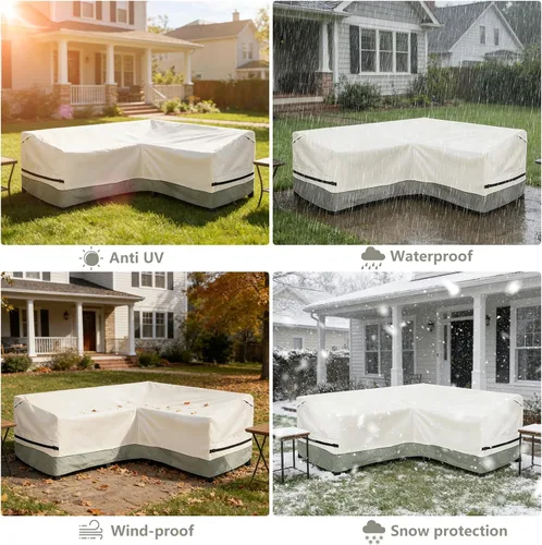 Vista 8 de okcool Funda de sofá modular para exteriores, impermeable, en forma de V, para muebles de patio de 7 plazas (105 x 105 pulgadas), color blanco