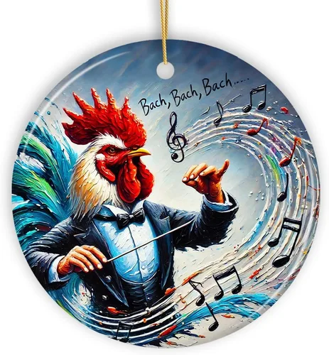 Vista 21 de Bach Bach Bach - Adorno de conductor de pollo, decoración navideña musical juguetona, versión 1