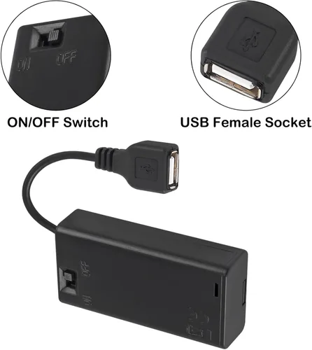 Vista 4 de 4pcs 2 AA titular de la batería con USB hembra zócalo 2 AA caja de batería titular con interruptor de encendido y apagado