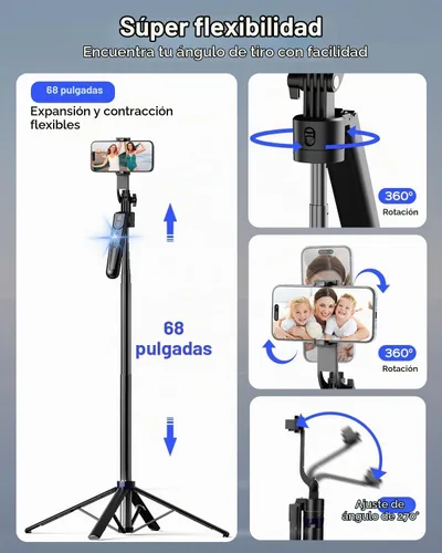 Vista 5 de NEMOVA Trípode de teléfono de seguimiento automático de cara de 68", palo