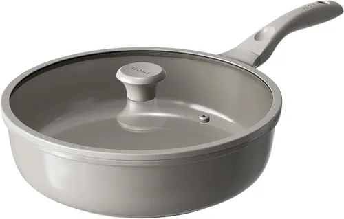 Vista 10 de Redchef Sartén antiadherente para freír con tapa, sartén para saltear de cerámica, libre de PFOA y PFOS, compatible con inducción, mango con ayuda