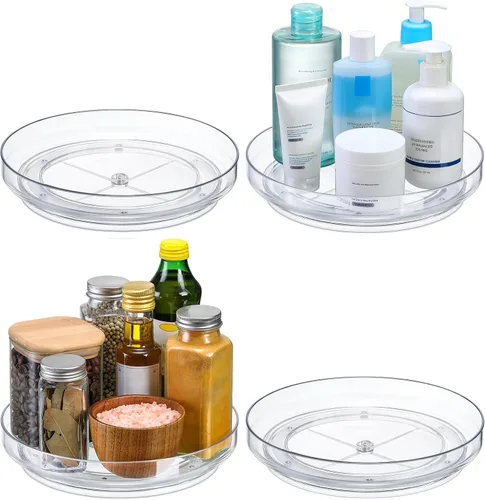 Vista 8 de Paquete de 2 Lazy Susan de acrílico transparente de 9 pulgadas, organizador giratorio antideslizante para gabinete, cocina, organización