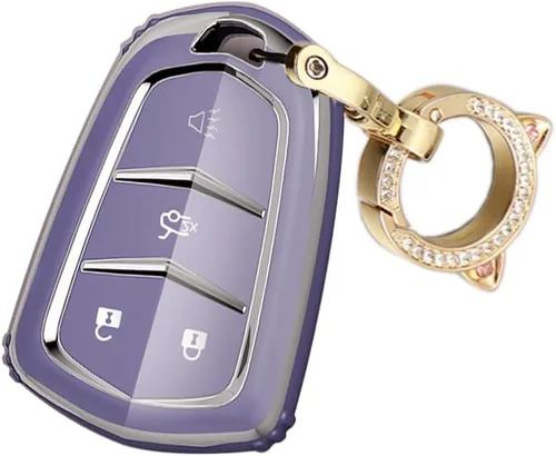 Vista 8 de ontto Protector de llave de automóvil compatible con Cadillac de 4 botones, carcasa de TPU suave con borde plateado para Escalade CTS SRX XT5 ATS