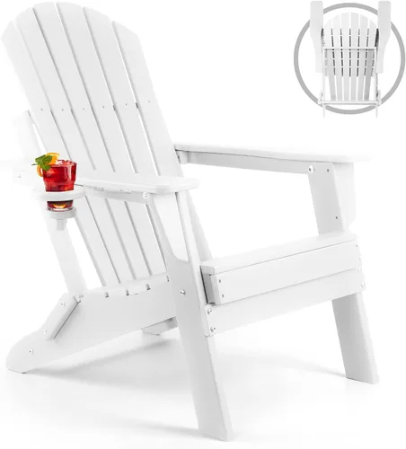 Vista 19 de FUNBERRY Silla plegable Adirondack, sillas de hoguera de HDPE para todo tipo de clima con portavasos para exteriores Azul (Aruba Blue)