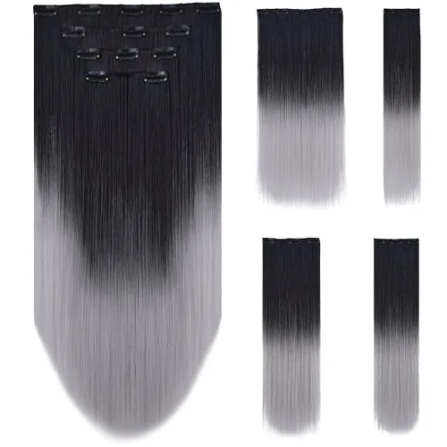 Vista 19 de Extensión de cabello negro oscuro, extensiones de cabello con clip de 22 pulgadas