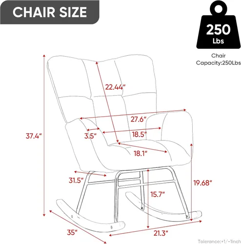 Vista 2 de Silla mecedora de terciopelo de peluche, sillón mecedora con carga para guardería, cómoda silla auxiliar para sala de estar, dormitorio