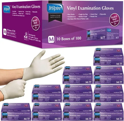 Vista 15 de Inspire Guantes de vinilo elástico sin polvo y látex de grado examen, pequeños, 100