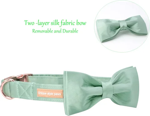 Vista 3 de Collar para perro, collar de seda verde con lazo, lazo suave, collar ajustable para mascotas, regalo para perros hembras o machos XS