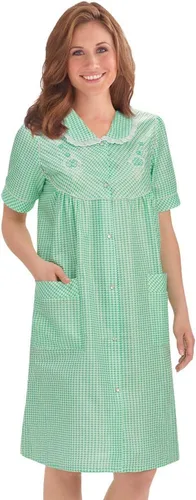Vista 3 de Collections Etc Gingham Robe with Floral Accents, Snap-Front Closure and Lace Trim