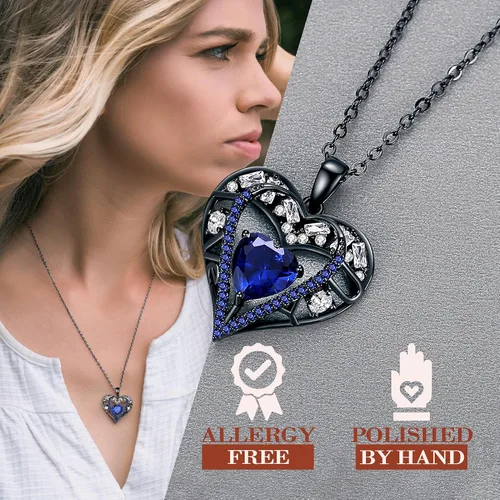 Vista 117 de Collar de cristal de 5 corazones, chapado en oro rosa de 18 quilates, colgante con cadena de plata de ley 925 de 18 + 2 pulgadas, joyería de piedra