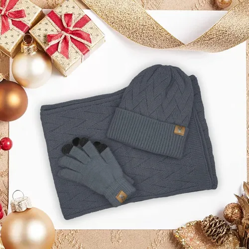 Vista 5 de Gorro de punto de invierno para mujer con guantes para pantalla táctil, gorro de pompón, bufandas para el cuello para hombres