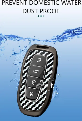 Vista 6 de ontto Funda de llave de automóvil de 4 botones compatible con Ford Equator 2022 2023, funda de metal con textura de carbono, carcasa elegante