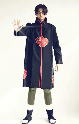 Vista 4 de Disfraz de cosplay para capa de Itachi con cremallera media larga abrigo adulto ropa negro rojo L