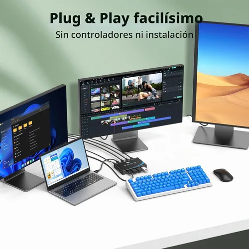 Vista 2 de eKL interruptor USB 3.0 para compartir entre 4 computadoras, 4 puertos USB 3.0, interruptor para PC, laptop, ratón, teclado, escáner, impresora