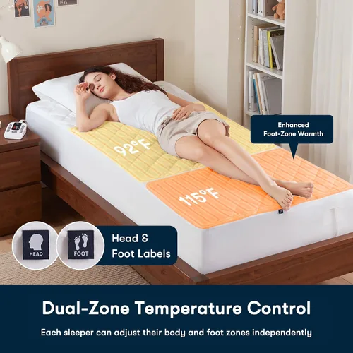 Vista 3 de Serta Protector de Colchón Calefactado Multi-Zona – Controlador Individual para Calor Personalizado de Cuerpo y Pies, 10 Configuraciones de Calor