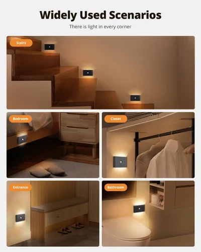 Vista 8 de wowatt Luz de escalera recargable con sensor de movimiento, luces nocturnas negras con montaje magnético, luces de escalón regulables