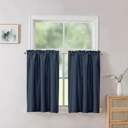 Vista 8 de Chyhomenyc Uptown - Cortinas negras de 24 pulgadas de largo, 2 paneles, cortinas cortas de seda sintética para oscurecer la habitación, cortinas