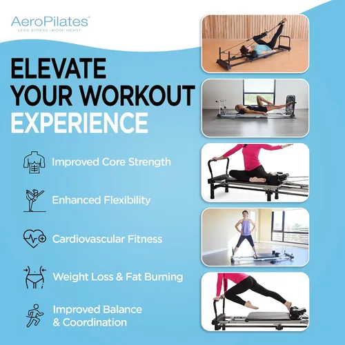 Vista 5 de AeroPilates Pilates Reformer Machine, Gym Equipment for Resistance Workout, Strength & Fitness Training - Foldable & Compact
