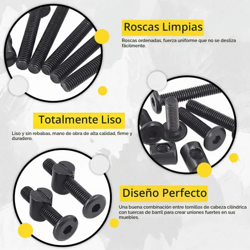 Vista 4 de Hilitchi M6 - Juego surtido de 120 tornillos de cabeza hexagonal negra, tuercas de barril para cuna, cama de bebé, muebles, cunas y sillas