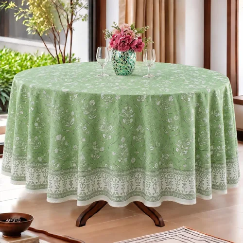 Vista 20 de Ridhi Mantel redondo estampado a mano color rosa flamenco 120 pulgadas 100%