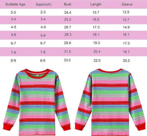 Vista 9 de Tuoweey Halloween Chucky Costume for Kids Top Shirts,Baby Boys Girls Long Sleeve Cotton Rainbow Striped T-Shirts