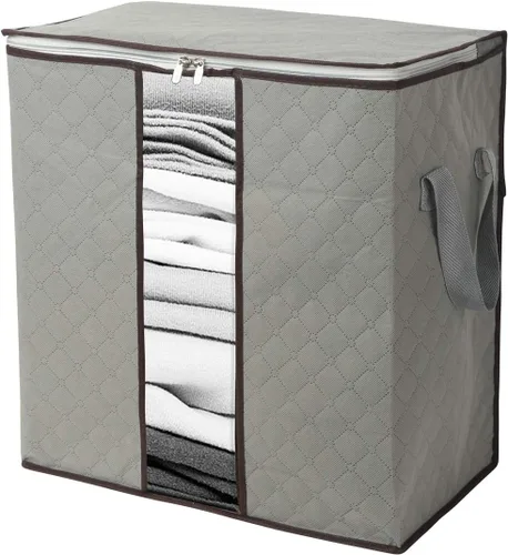 Vista 4 de Szxc Paquete de 2 bolsas de almacenamiento plegables grandes, horizontales + erectas para edredón, manta, ropa, almohada, ventana transparente