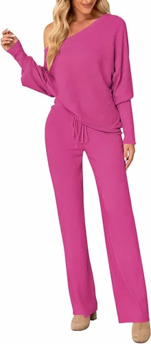 Vista 8 de Fixmatti Conjunto deportivo de 2 piezas para mujer, suéter de cuello alto, pantalón de pierna ancha