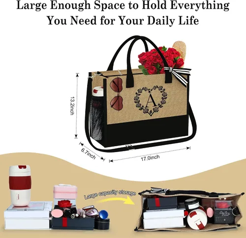 Vista 4 de Regalos personalizados para mujeres, regalos para el día de la madre, bolsa de playa inicial y bolsa de maquillaje, regalos de cumpleaños