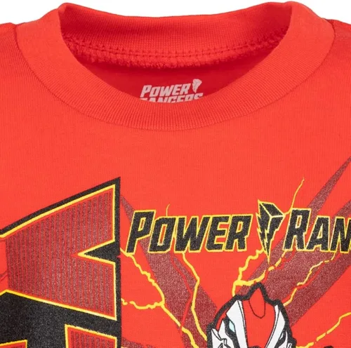 Vista 8 de Power Rangers Conjunto de camiseta verde Ranger, Ranger rojo, camiseta azul Ranger y pantalones cortos de malla para niños pequeños a grandes