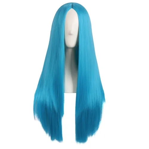 Vista 23 de MapofBeauty - Peluca sintética larga especial para mujer, de 28 pulgadas (70 cm), cabello lacio, color negro