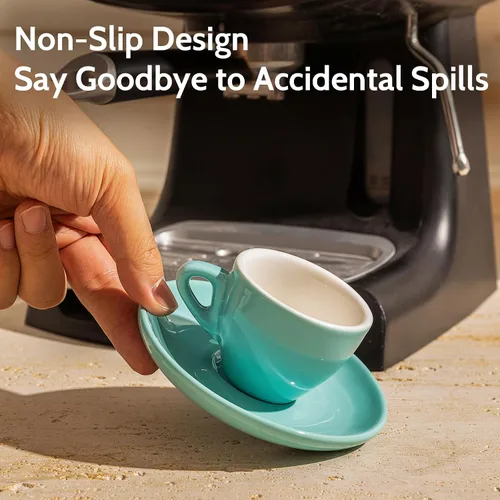 Vista 3 de Sweese Tazas de espresso de 2 onzas con platillos, juego de 6 tazas de espresso de porcelana, colores surtidos